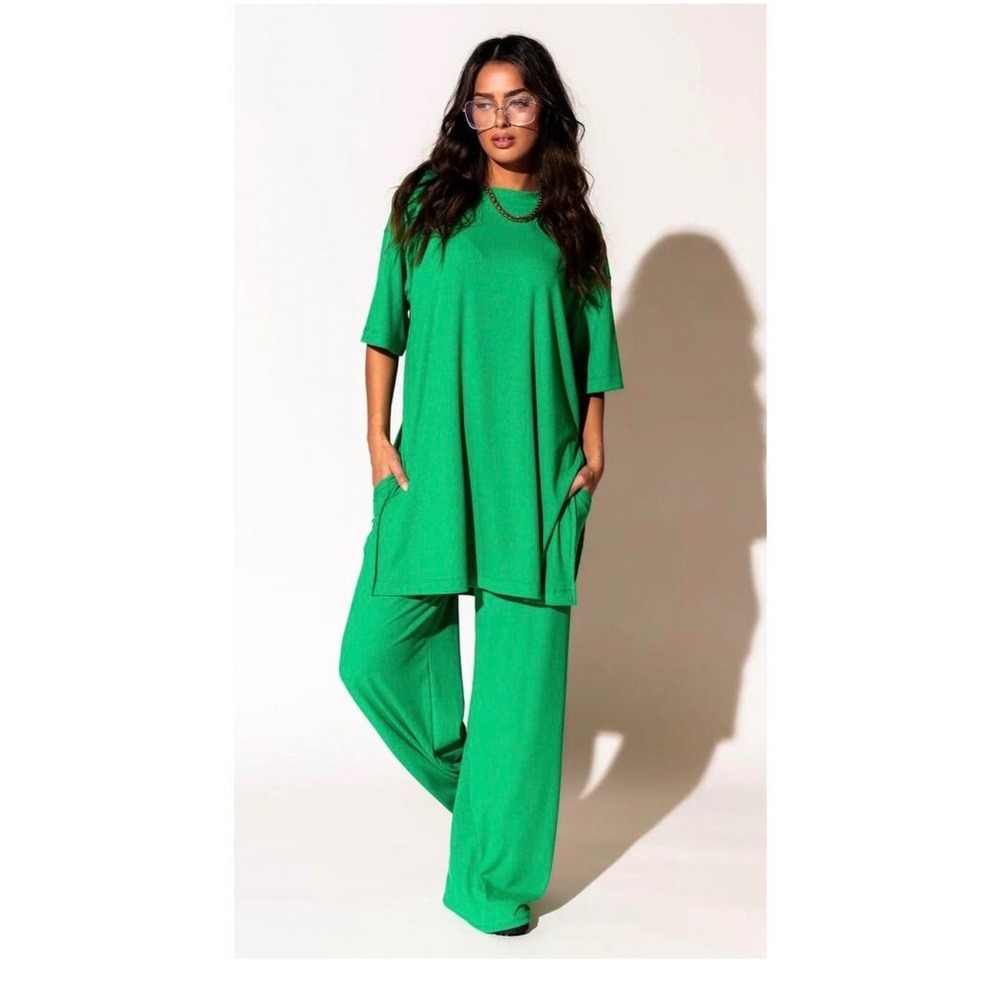 Dress In Lala Leveled Up Ribbed Playsuit in Green Womens Wide Leg Size Small NEW